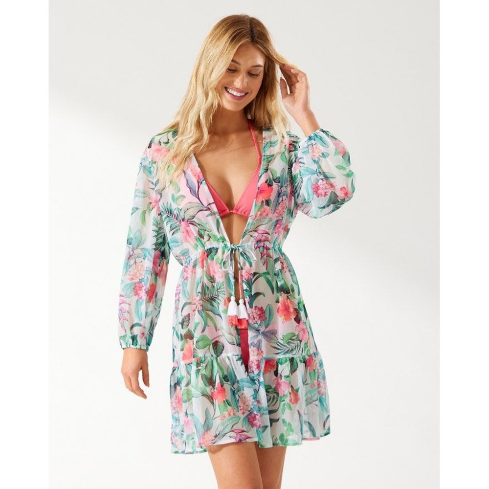 Tommy Bahama Floral Tassel Swim Cover Up Dress Tropical Print Small